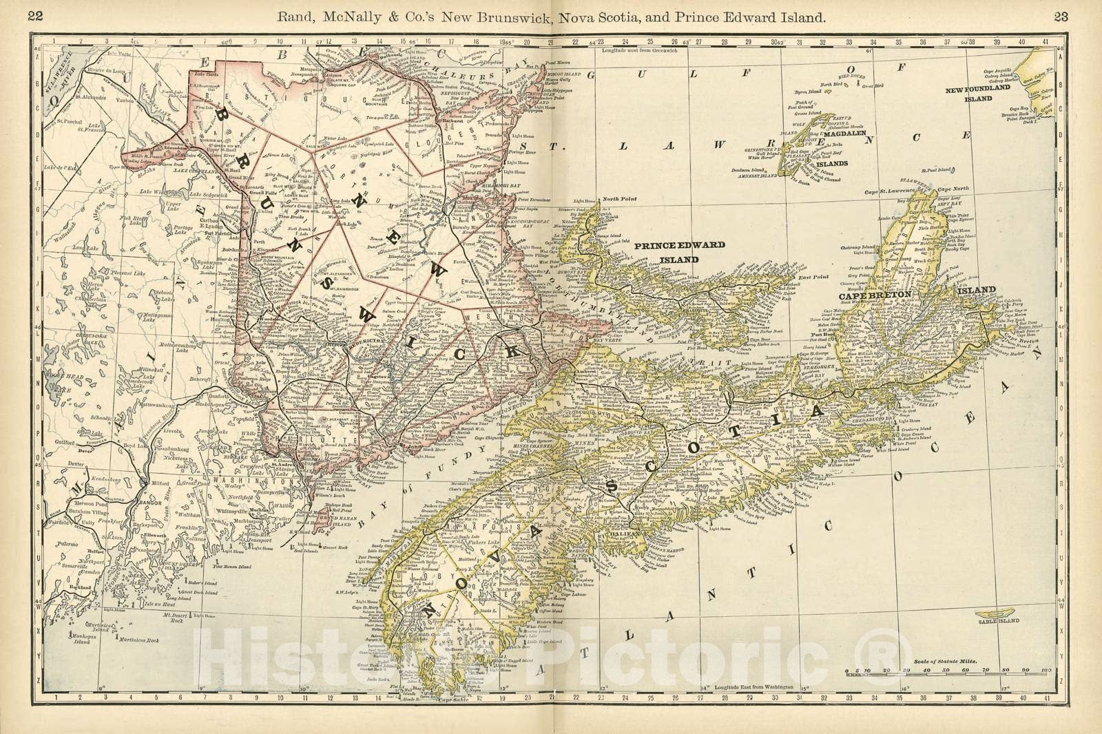 Historic 1878 Map - Rand McNally & Co's Business Atlas - Rand, McNally & Co.'s New Brunswick, Nova Scotia, and Prince Edward Island