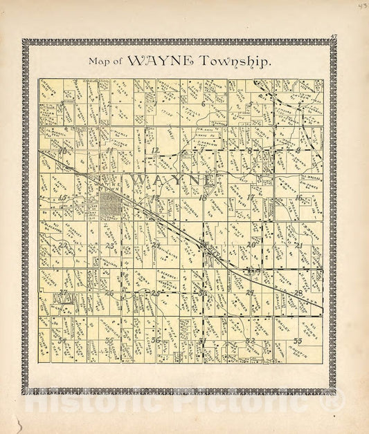 Historic 1898 Map - The Revised Montgomery County Atlas - Map of Wayne Township - Illustrated Atlas of Montgomery County, Indiana