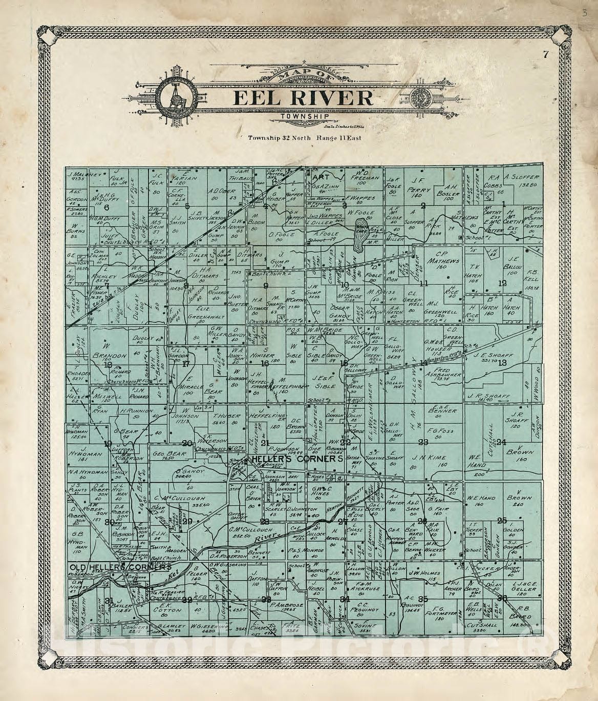 Historic 1907 Map - Plat Book of Allen County, Indiana. - Map of EEL River Township