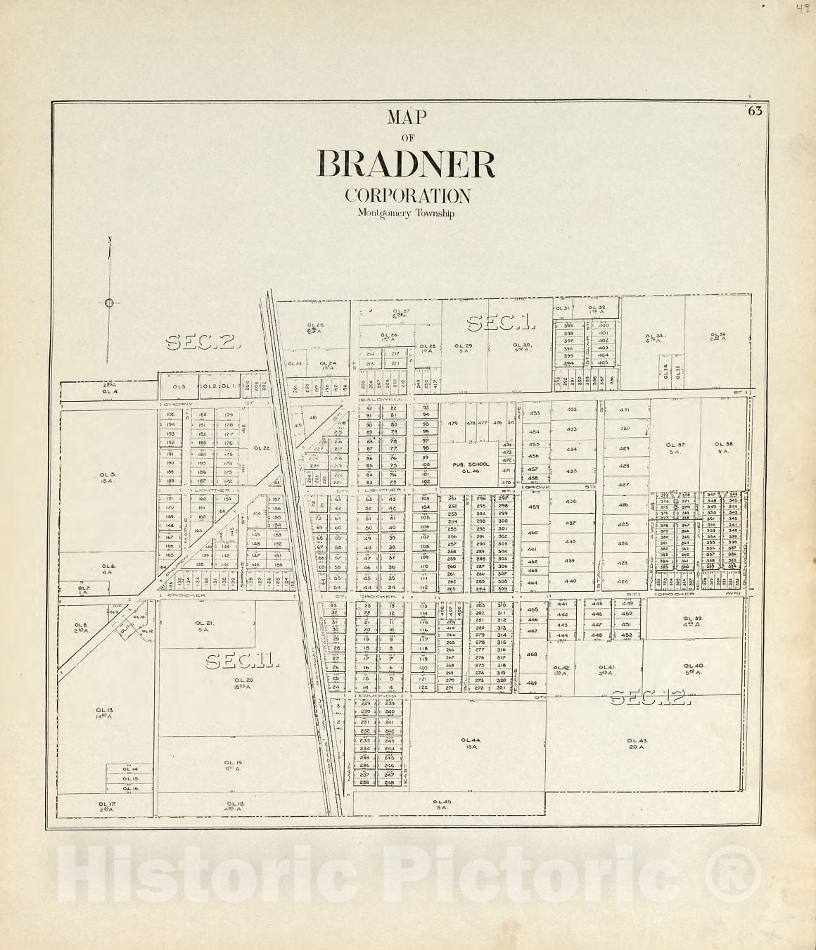 Historic 1912 Map - an Atlas of Wood County, Ohio - Map of Bradner Corporation, Montgomery Township