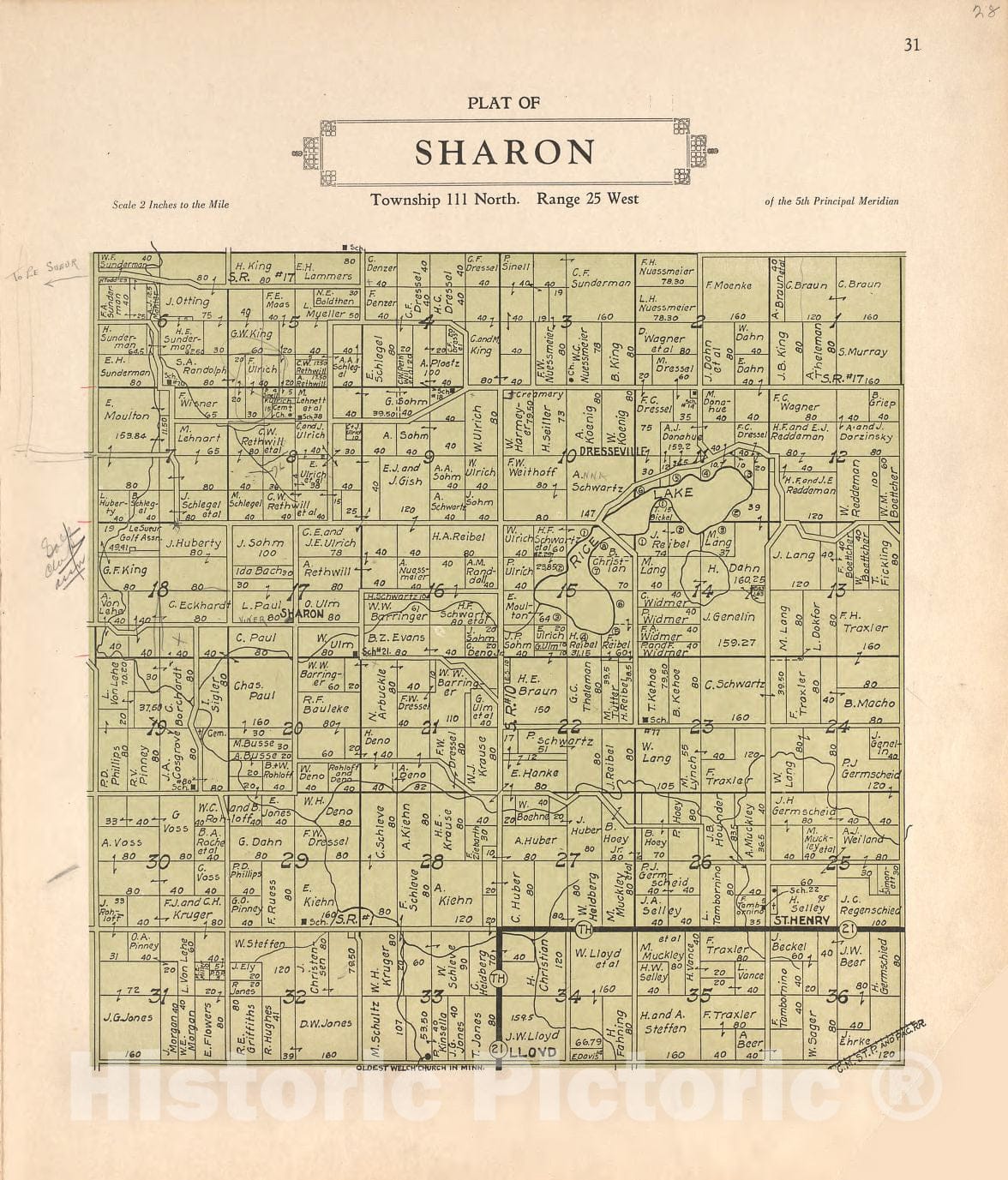 Historic 1928 Map - Plat Book of Le Sueur County, Minnesota - Plat of Sharon