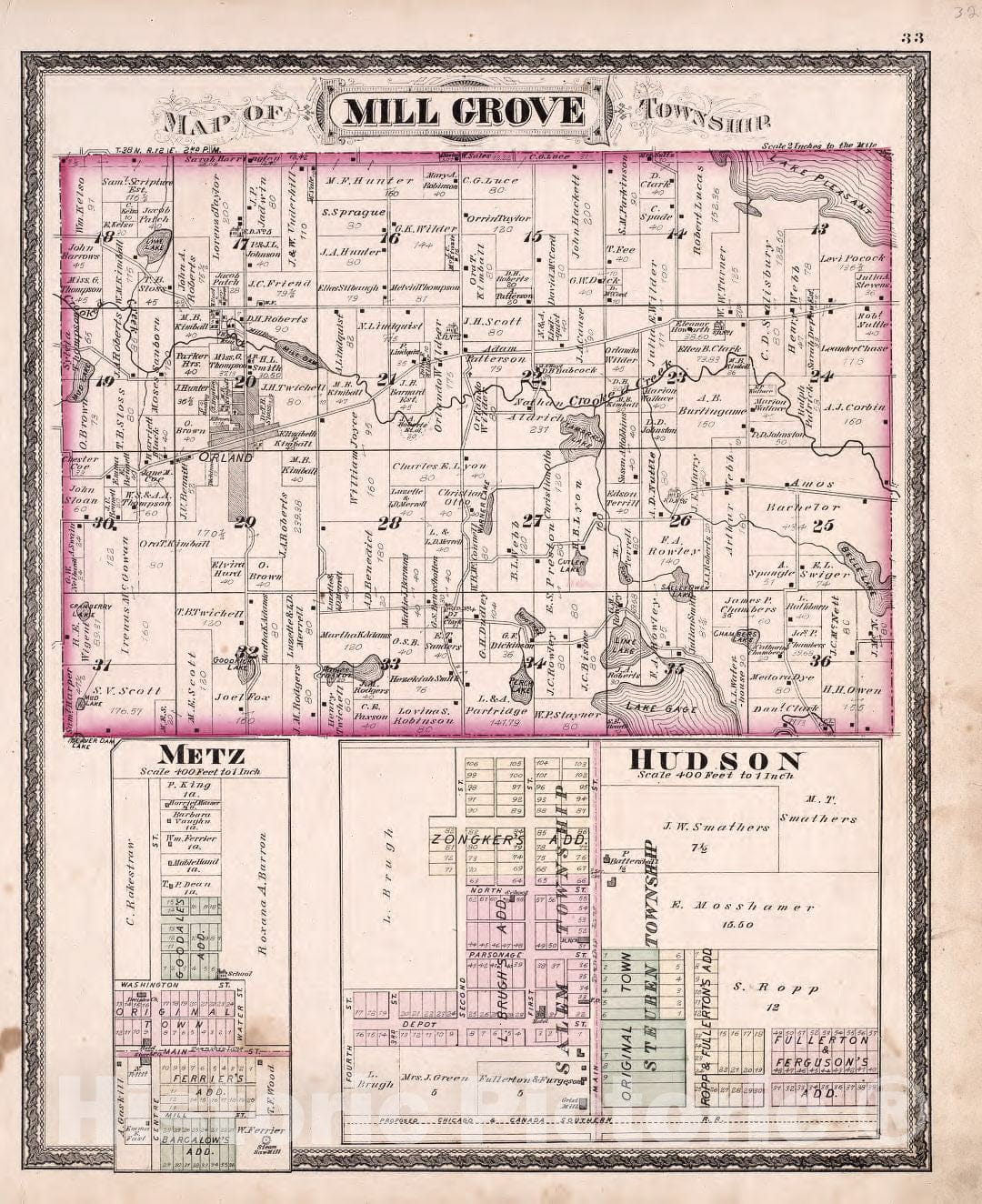 Historic 1880 Map - Atlas of Steuben Co, Indiana - Mill Grove Township - Illustrated Historical Atlas of Steuben County, Indiana