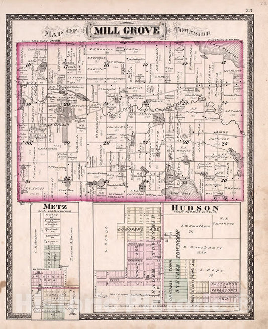 Historic 1880 Map - Atlas of Steuben Co, Indiana - Mill Grove Township - Illustrated Historical Atlas of Steuben County, Indiana