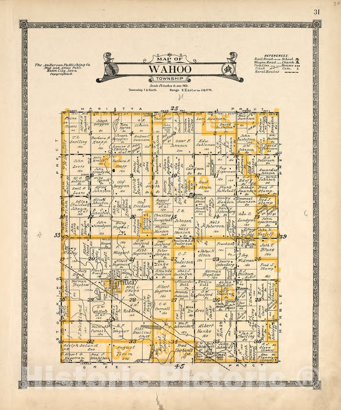 Historic 1916 Map - Atlas of Saunders County, Nebraska - Map of Wahoo Township - Atlas of Saunders County, Nebraska 1918