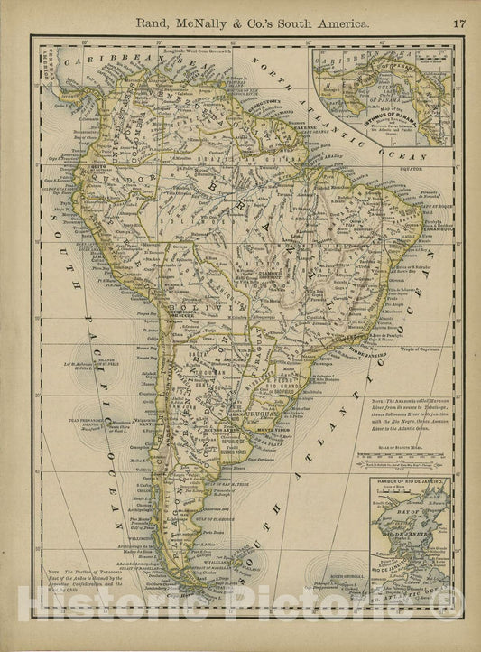 Historic 1878 Map - Rand McNally & Co's Business Atlas - Rand, McNally & Co.'s South America -