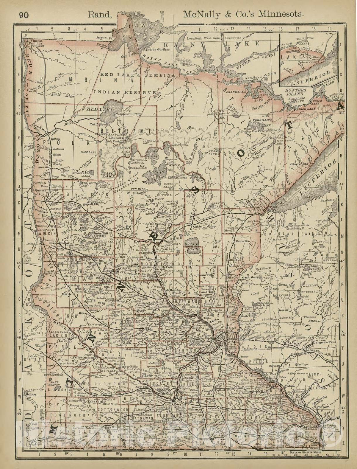 Historic 1878 Map - Rand McNally & Co's Business Atlas - Rand, McNally & Co.'s Minnesota -