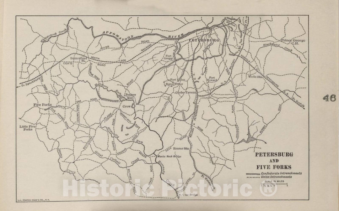 Historic 1914 Map - Campaigns of The American Civil War-Atlas - Petersburg and Five Forks - American Civil War Atlas