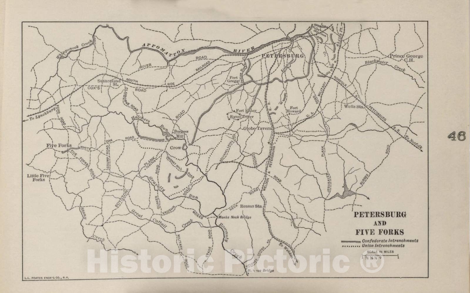 Historic 1914 Map - Campaigns of The American Civil War-Atlas - Petersburg and Five Forks - American Civil War Atlas