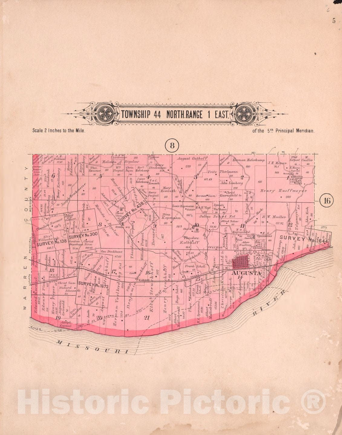 Historic 1905 Map - Plat Book of St. Charles County, Missouri - Twp 44 North Range 1 East - Plat Book of Saint Charles County, Missouri
