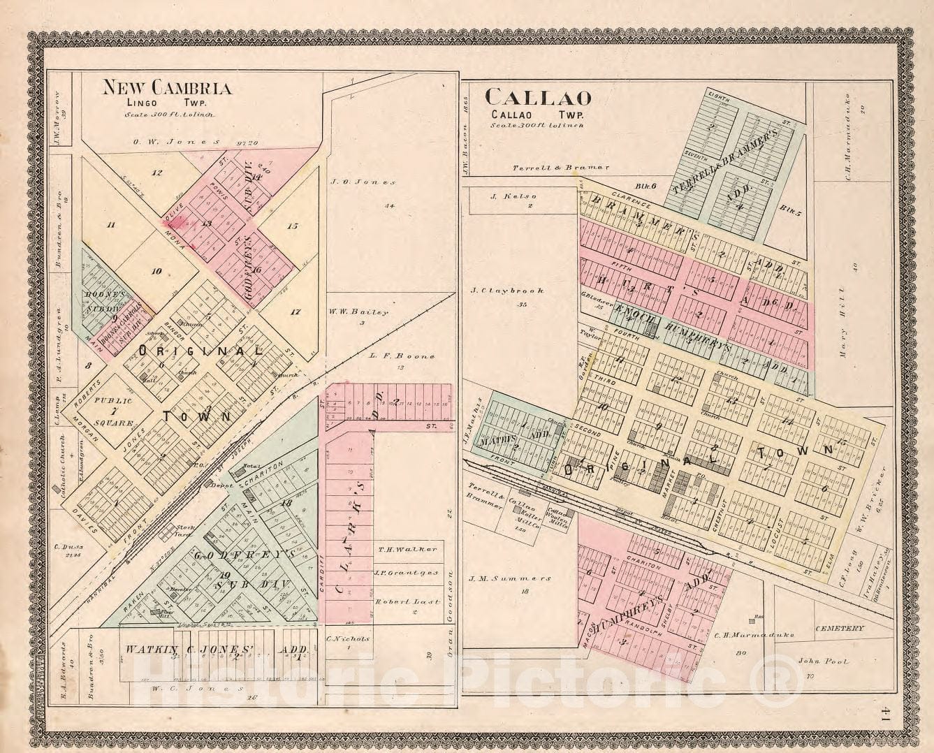 Historic 1897 Map - Standard Atlas of Macon County, Missouri - New Cambria Region & Callao Township