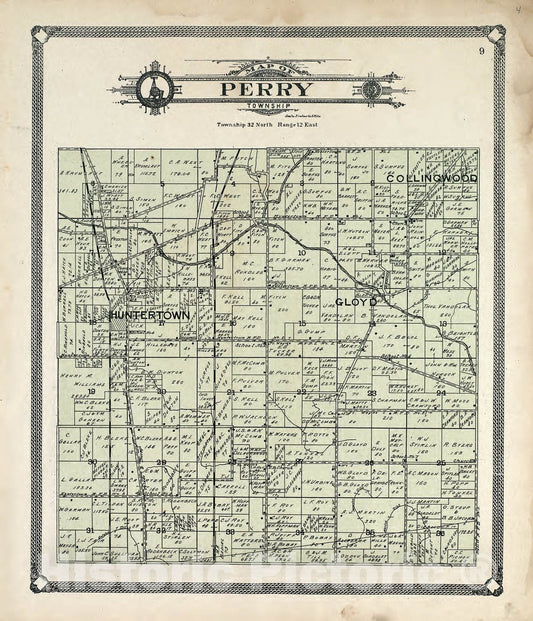 Historic 1907 Map - Plat Book of Allen County, Indiana. - Map of Perry Township