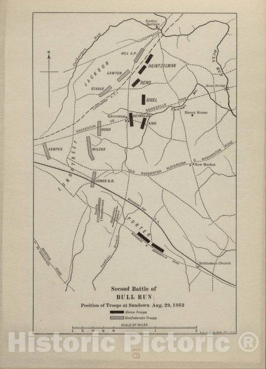 Historic 1914 Map - Campaigns of The American Civil War-Atlas - Second Battle of Bull Run, Aug. 30, 1862 - American Civil War Atlas