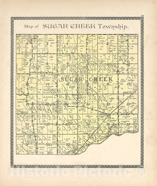 Historic 1898 Map - The Revised Montgomery County Atlas - Map of Sugar Creek Township - Illustrated Atlas of Montgomery County, Indiana
