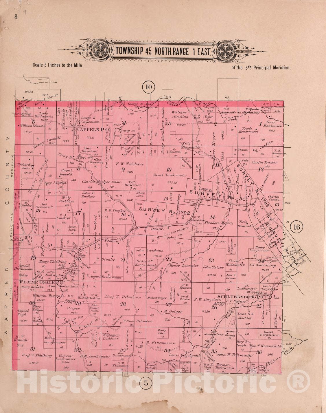 Historic 1905 Map - Plat Book of St. Charles County, Missouri - Twp 45 North Range 1 East - Plat Book of Saint Charles County, Missouri