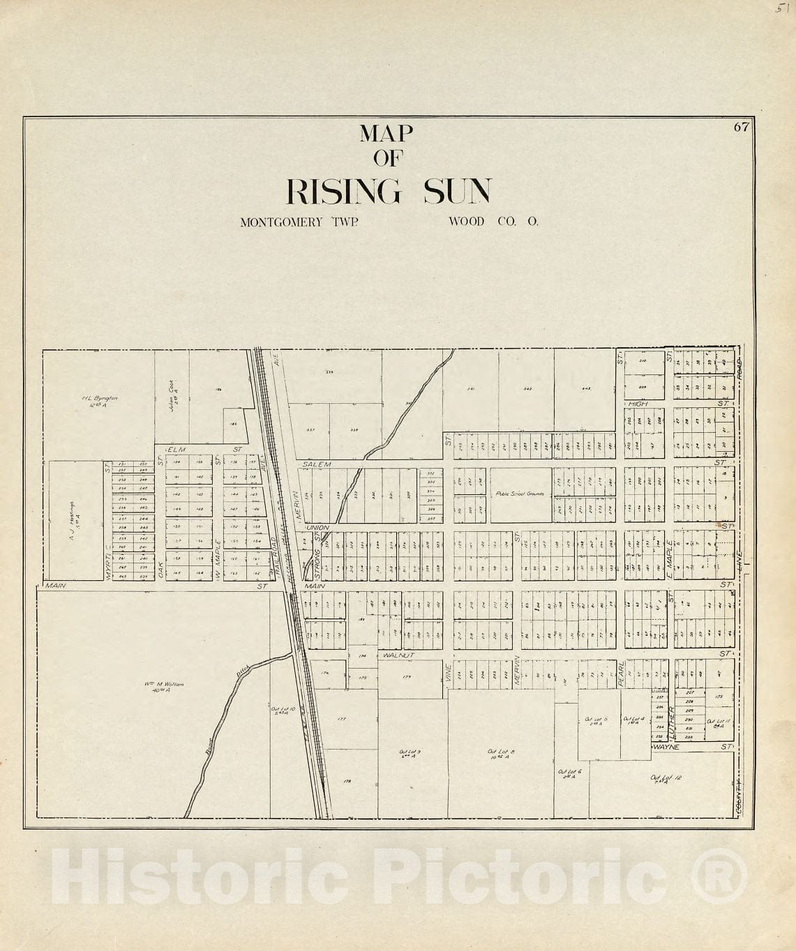 Historic 1912 Map - an Atlas of Wood County, Ohio - Map of Rising Sun