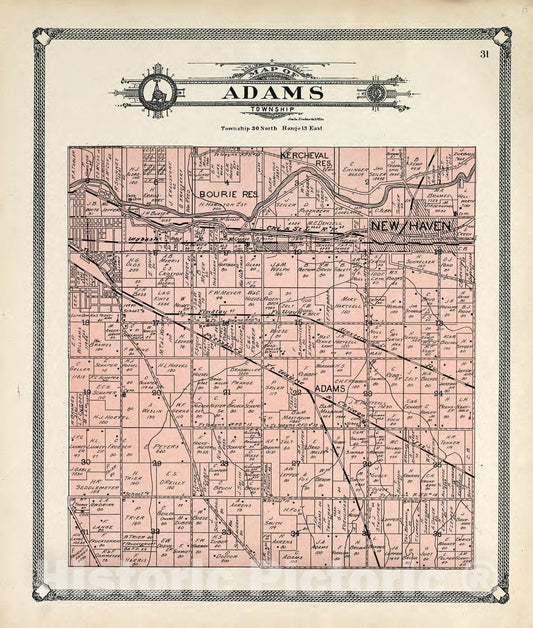 Historic 1907 Map - Plat Book of Allen County, Indiana. - Map of Adams Township