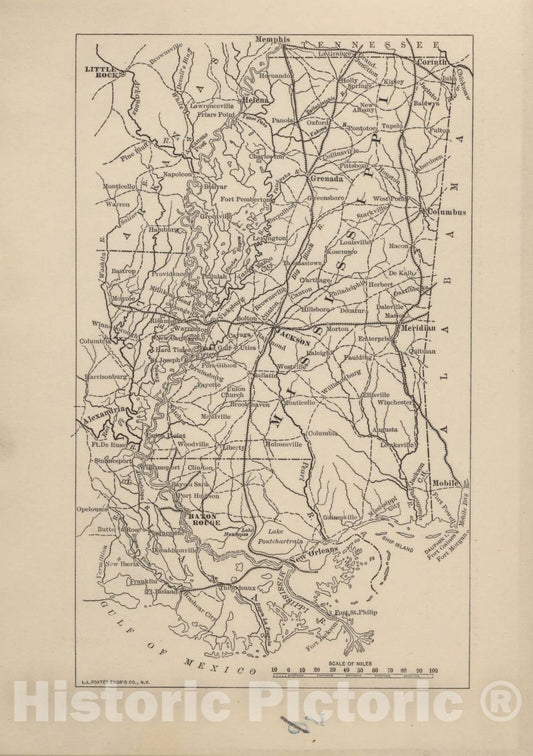 Historic 1914 Map - Campaigns of The American Civil War-Atlas - Mississippi - American Civil War Atlas