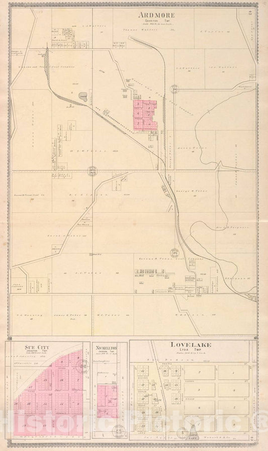 Historic 1897 Map - Standard Atlas of Macon County, Missouri - Ardmore, Sue City, Lovelake Regions