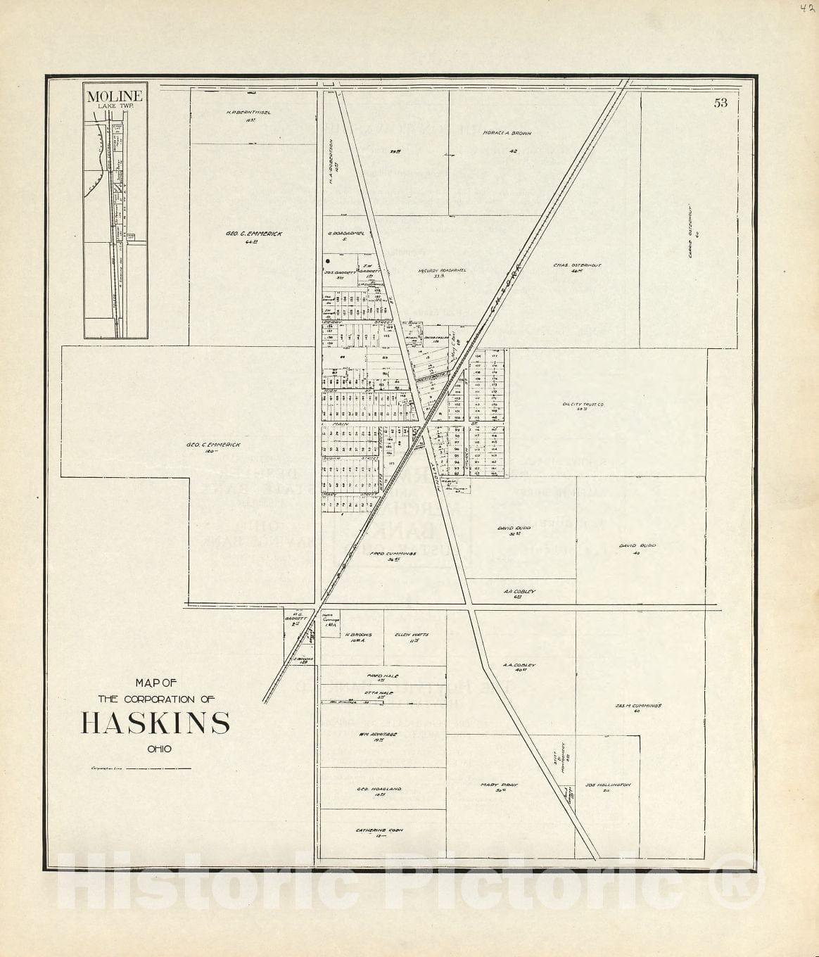 Historic 1912 Map - an Atlas of Wood County, Ohio - Map of The Corporation of Haskins, Ohio