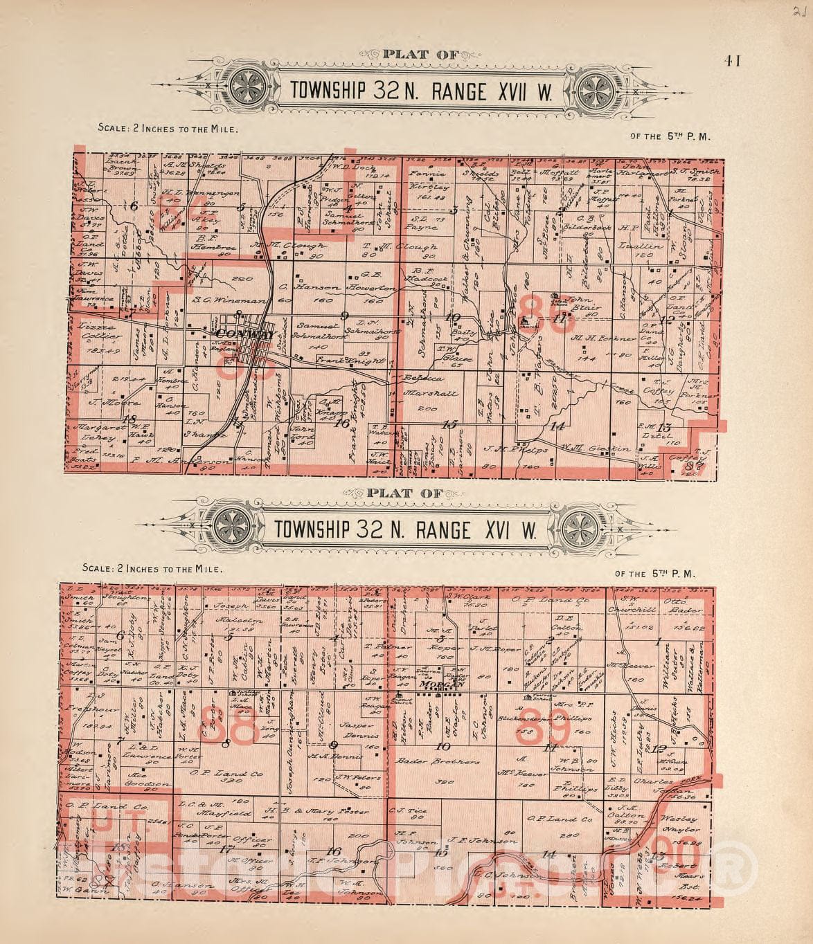 Historic 1912 Map - Plat Book of La Clede County, Missouri - Township 32 N Range XVII W & Township 32 N Range XVI W