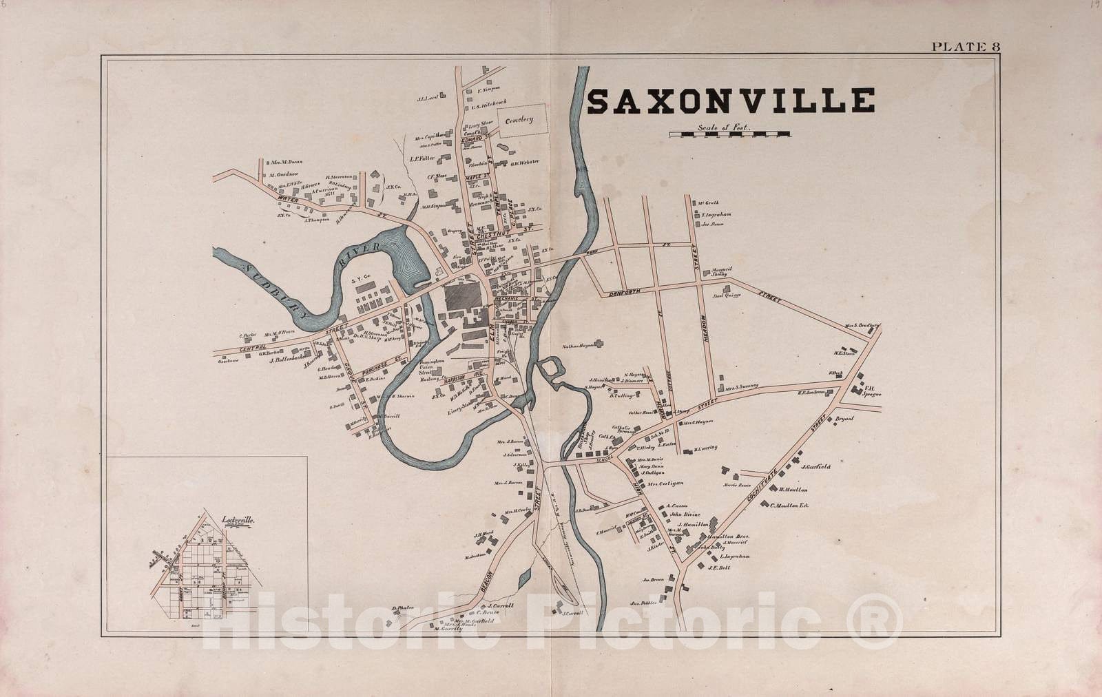 Historic 1895 Map - Atlas of The Town of Framingham, Mass. - Saxonville - Atlas of The Town of Framingham, Massachusetts