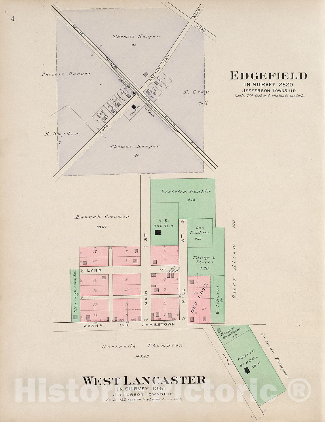 Historic 1913 Map - Plat Book of Fayette County, Ohio - Edgefield
