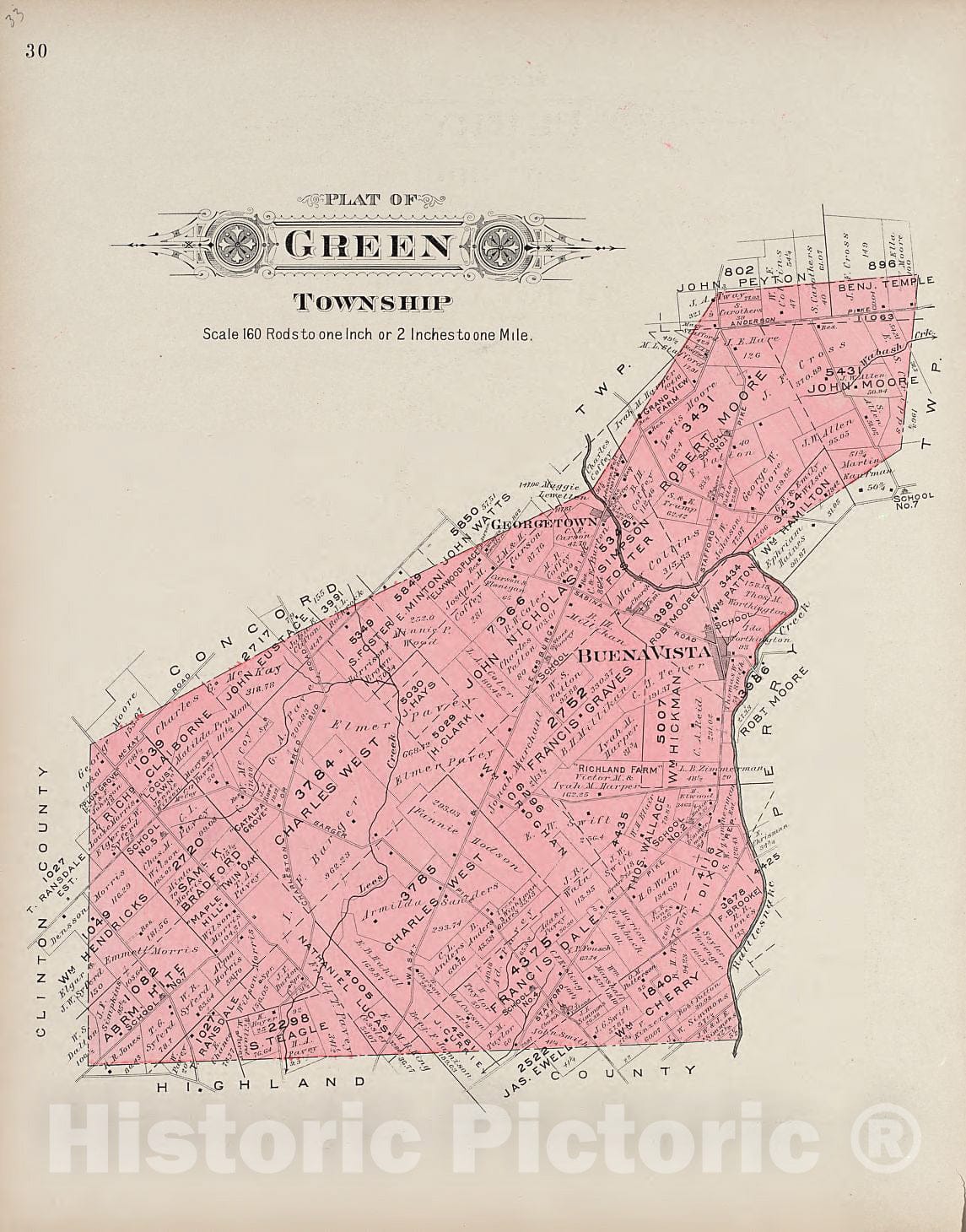 Historic 1913 Map - Plat Book of Fayette County, Ohio - Green Township
