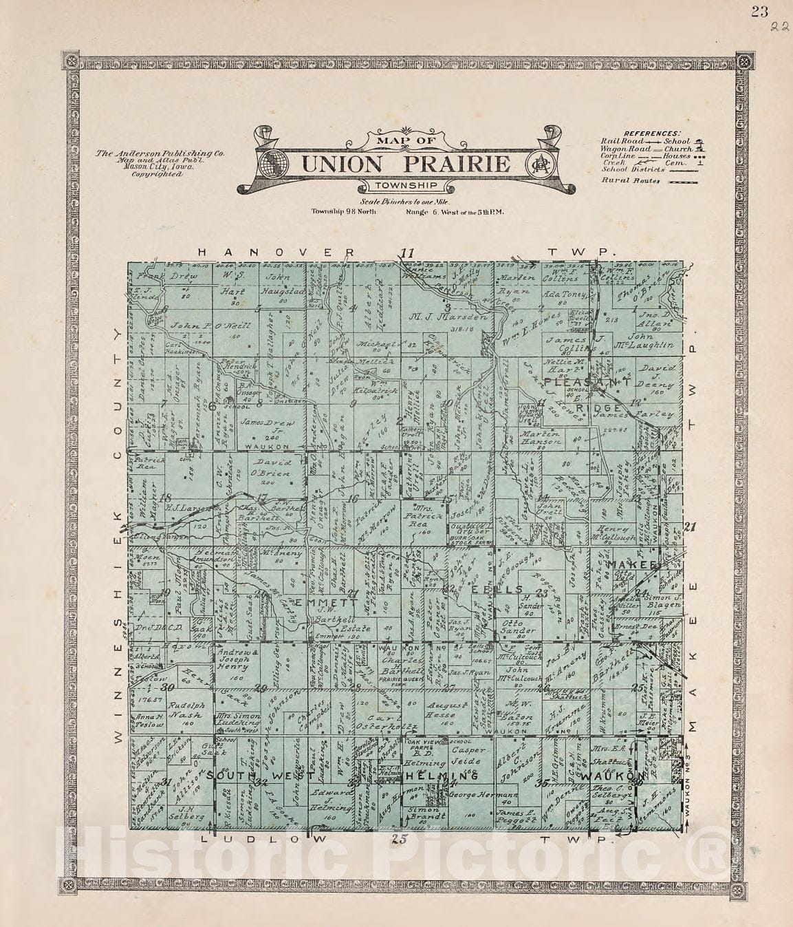 Historic 1917 Map - Atlas of Allamakee County, Iowa - Union Prairie Township