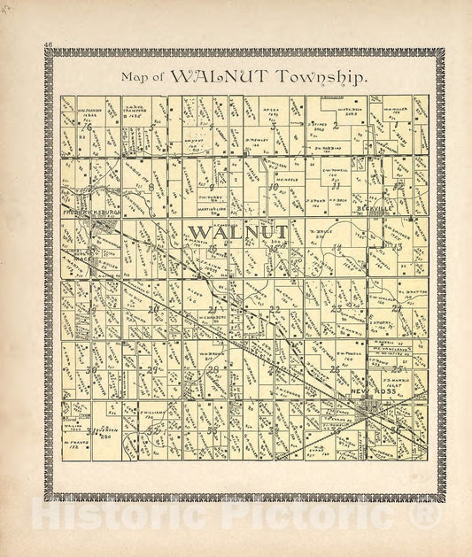 Historic 1898 Map - The Revised Montgomery County Atlas - Map of Walnut Township - Illustrated Atlas of Montgomery County, Indiana
