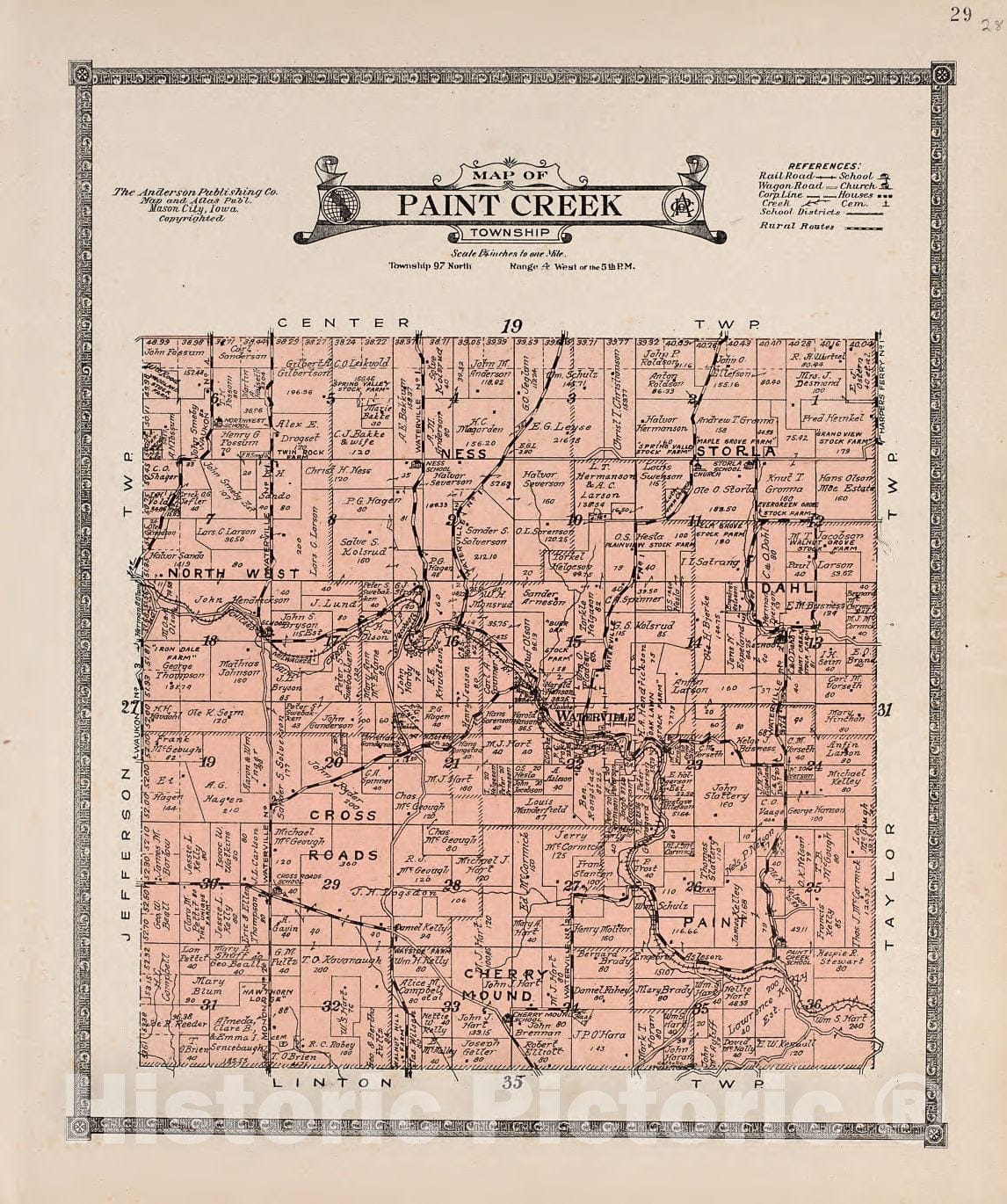 Historic 1917 Map - Atlas of Allamakee County, Iowa - Paint Creek Township