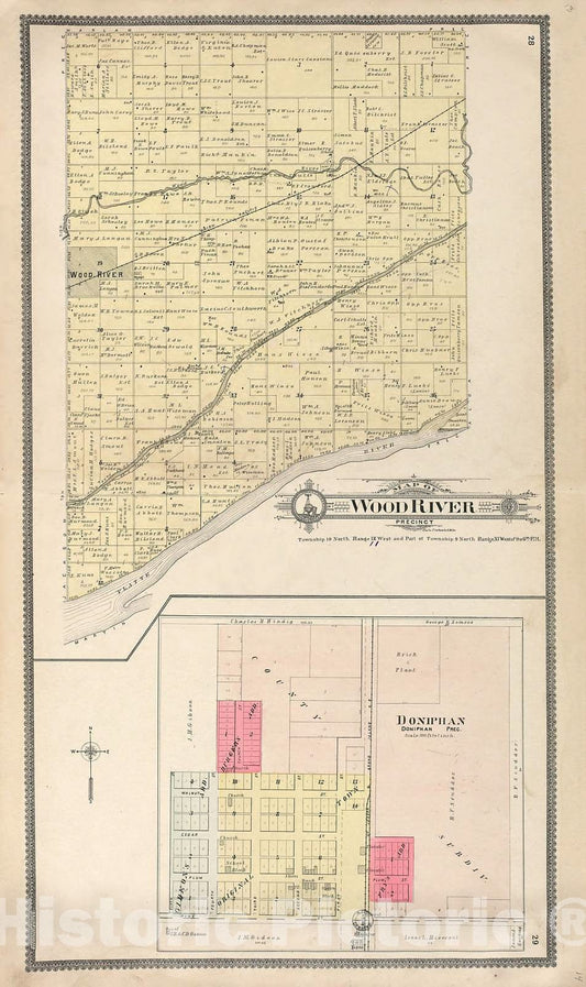 Historic 1904 Map - Standard Atlas of Hall County, Nebraska - Wood River - Doniphan