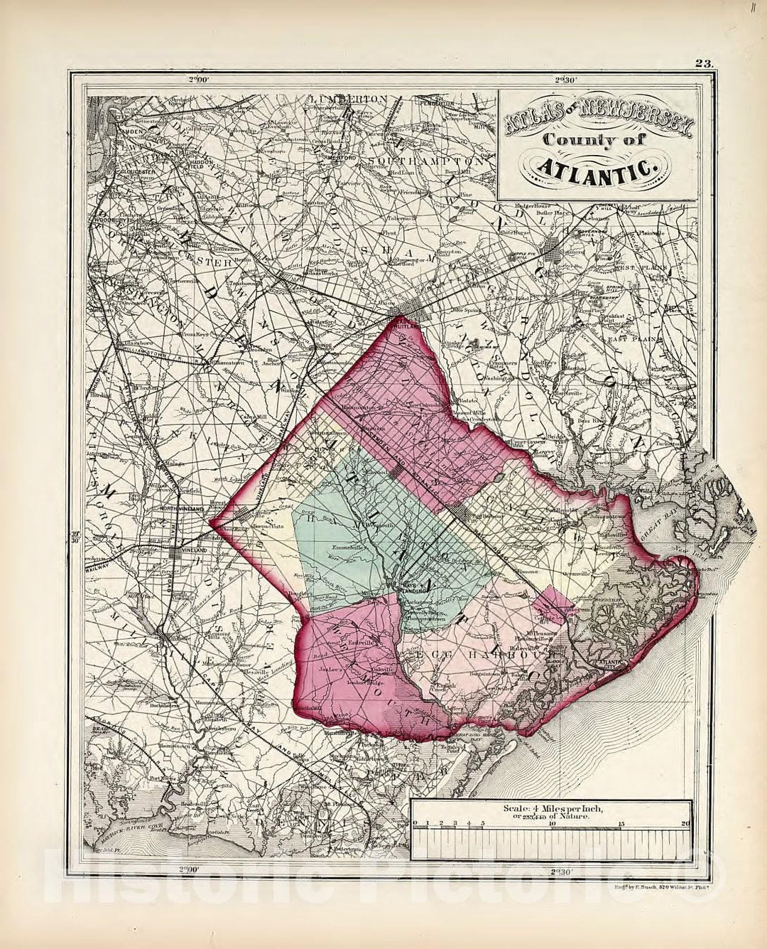 Historic 1873 Map - Combined Atlas of The State of New Jersey - County of Atlantic - Atlas of The Late Township of Greenville