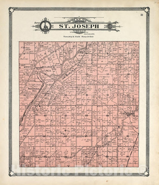 Historic 1907 Map - Plat Book of Allen County, Indiana. - Map of St. Joseph Township