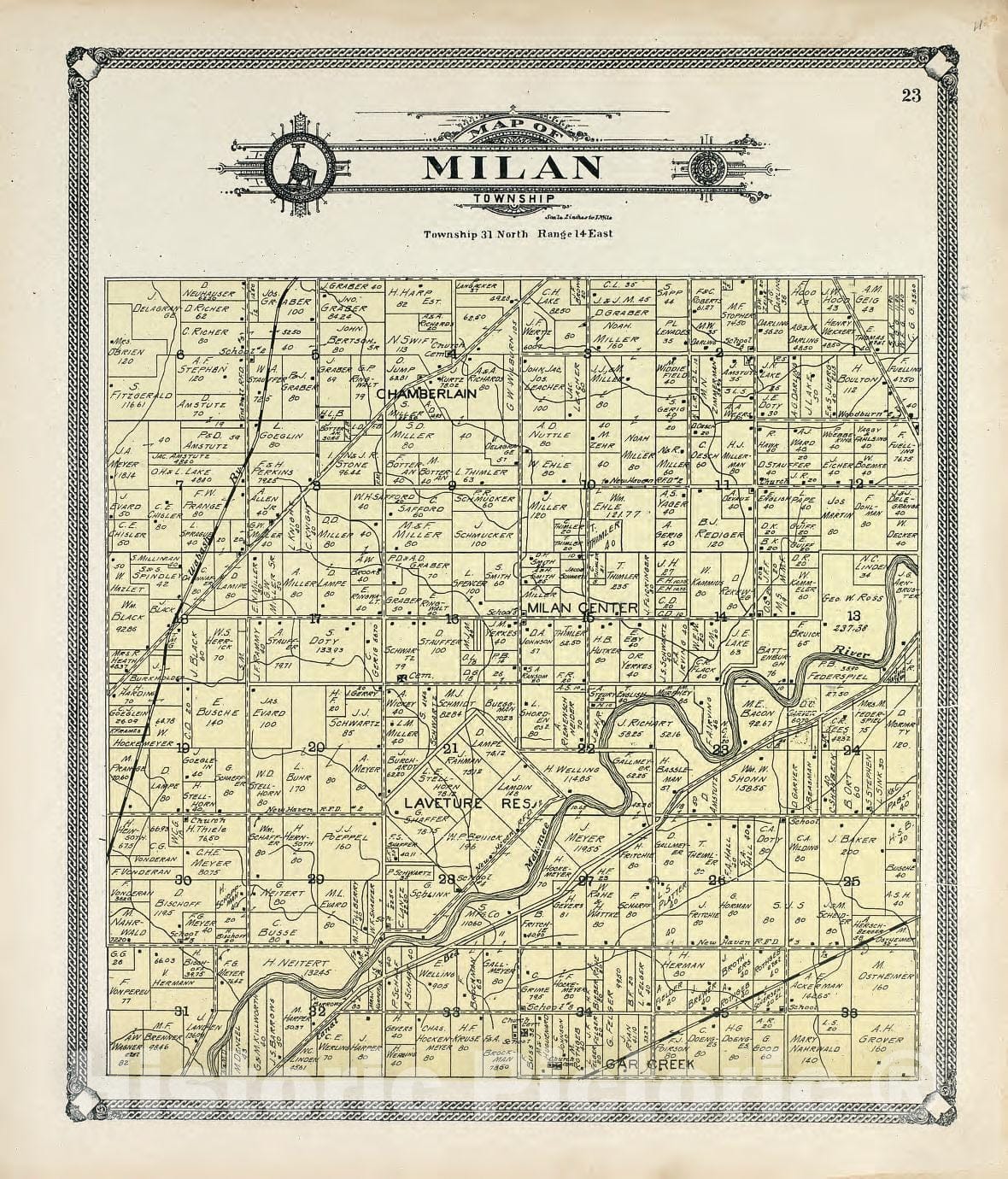 Historic 1907 Map - Plat Book of Allen County, Indiana. - Map of Milan Township