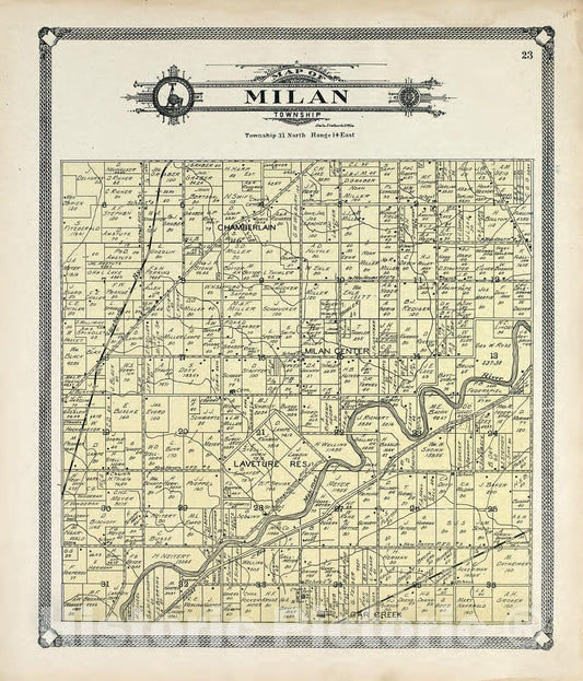 Historic 1907 Map - Plat Book of Allen County, Indiana. - Map of Milan Township