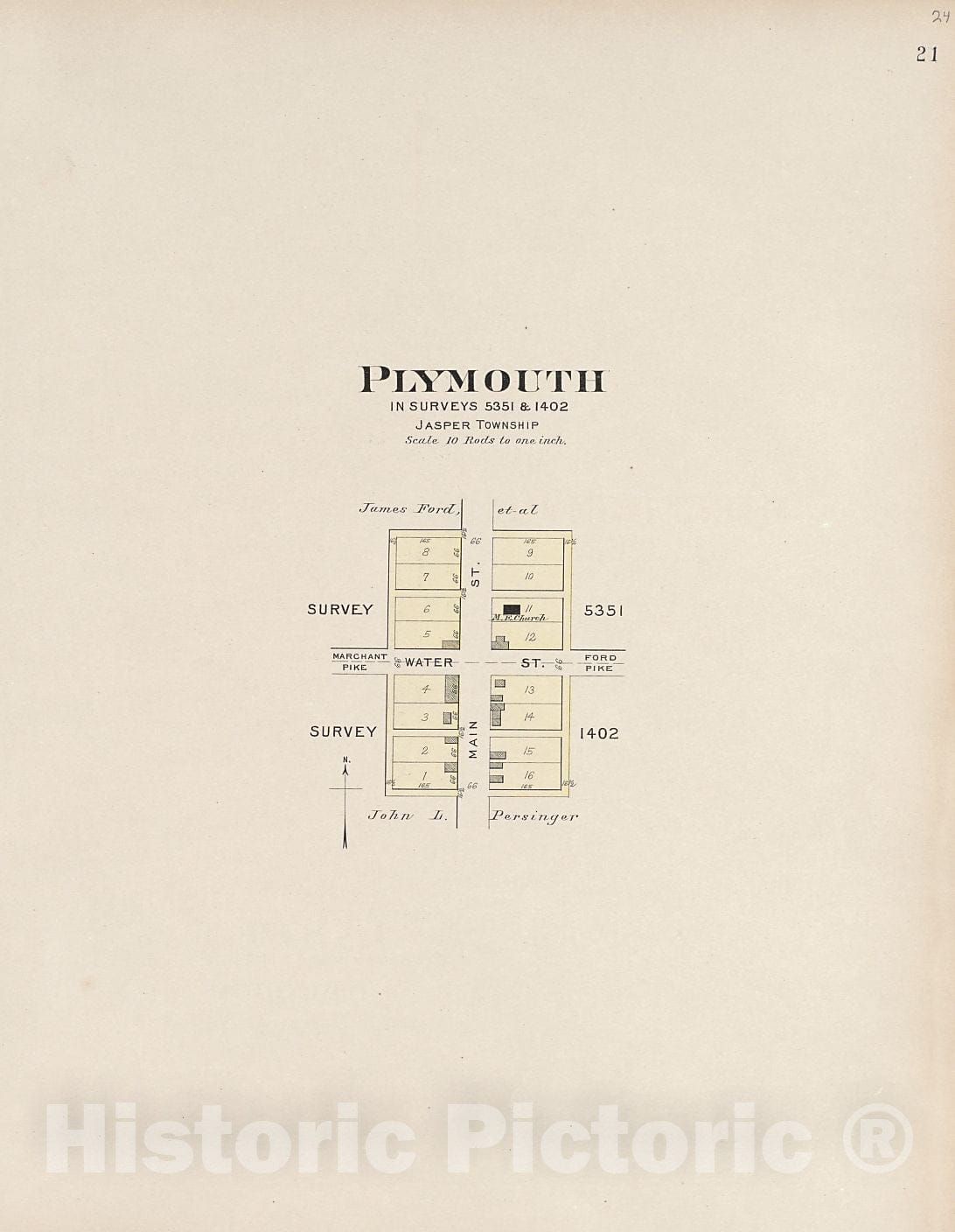 Historic 1913 Map - Plat Book of Fayette County, Ohio - Plymouth