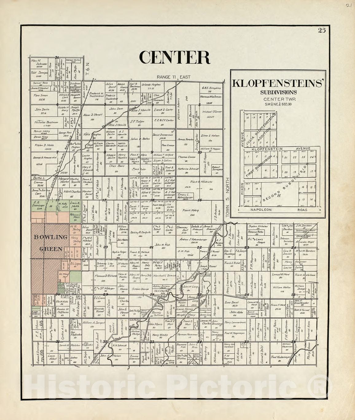 Historic 1912 Map - an Atlas of Wood County, Ohio - Center