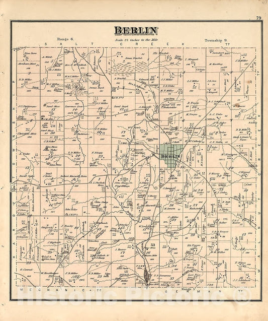 Historic 1875 Map - Caldwell's Atlas of Holmes Co, Ohio - Berlin - Caldwell's Atlas of Holmes County, Ohio