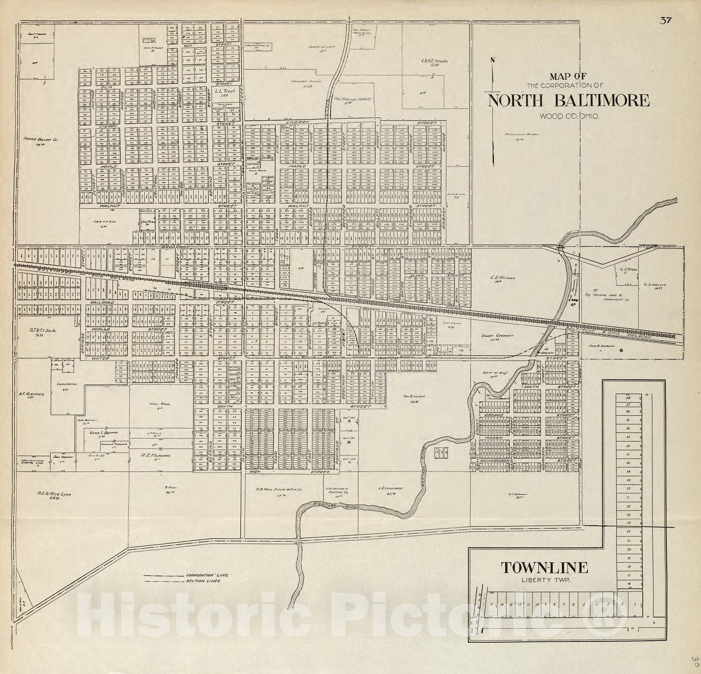 Historic 1912 Map - an Atlas of Wood County, Ohio - Map of The Corporation of North Baltimore Wood Co. of Ohio