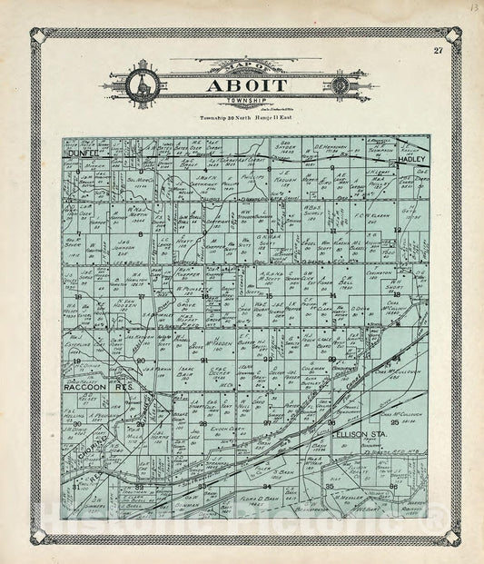 Historic 1907 Map - Plat Book of Allen County, Indiana. - Map of Aboit Township