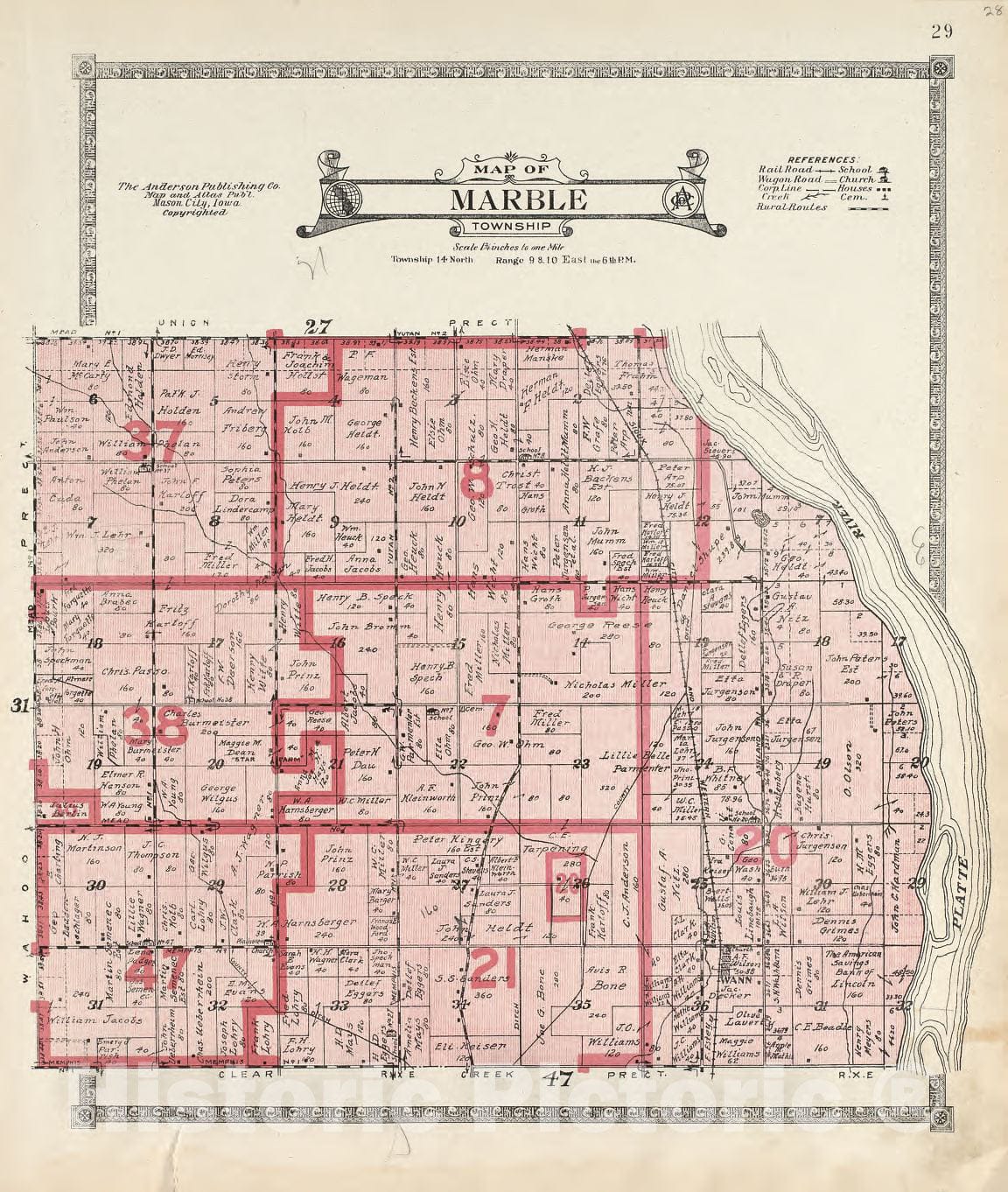 Historic 1916 Map - Atlas of Saunders County, Nebraska - Map of Marble Township - Atlas of Saunders County, Nebraska 1918