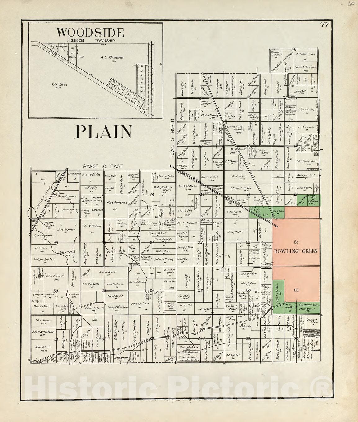 Historic 1912 Map - an Atlas of Wood County, Ohio - Woodside; Plain