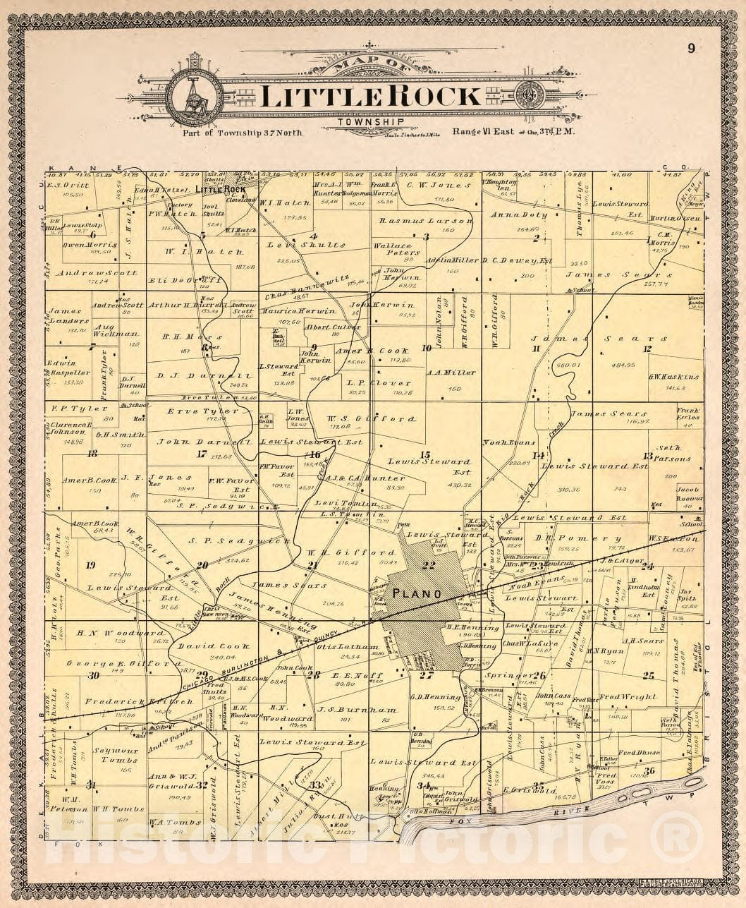 Historic 1903 Map - Standard Atlas of Kendall County, Illinois - Little Rock Township