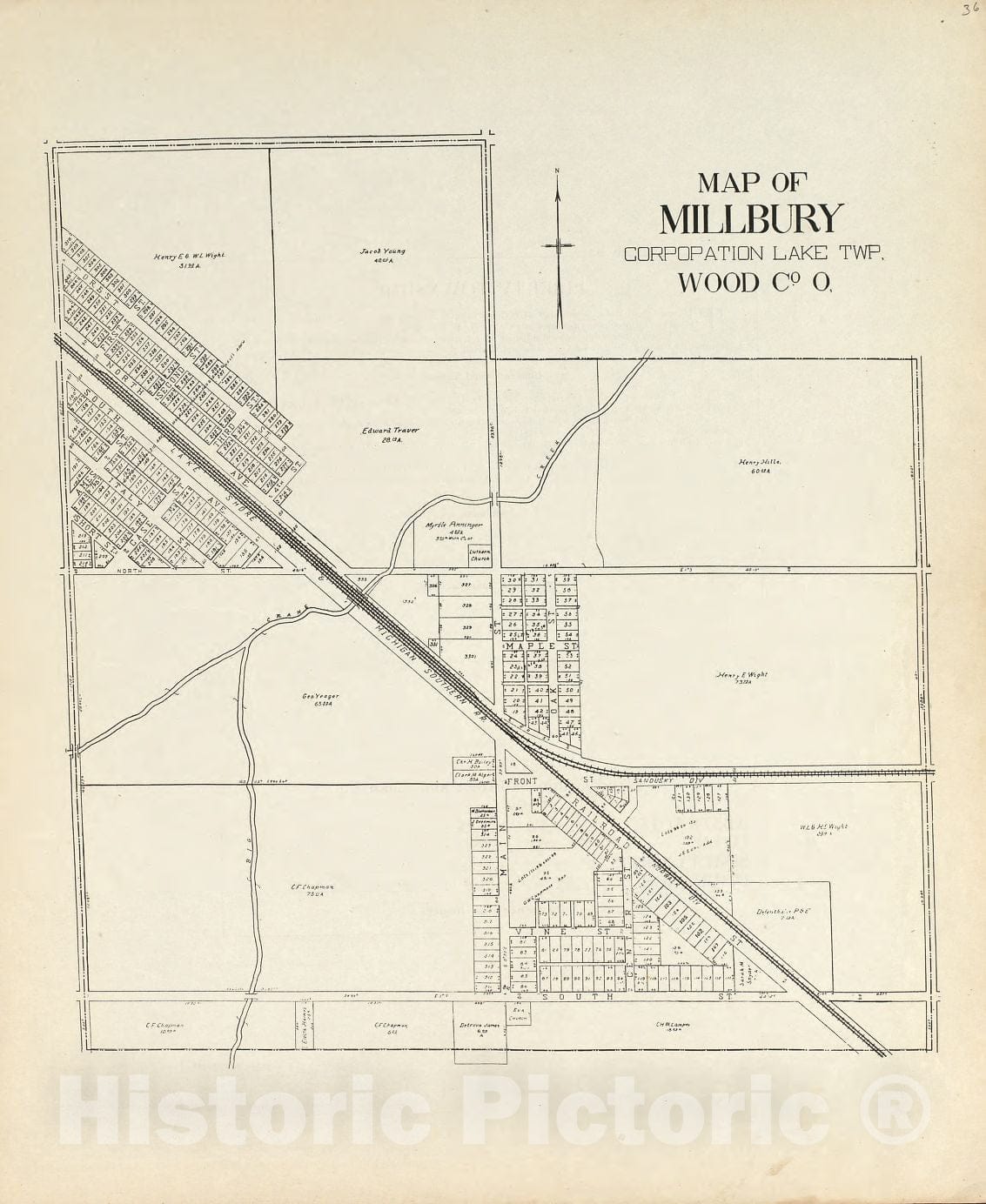 Historic 1912 Map - an Atlas of Wood County, Ohio - Map of Millbury Corporation Lake Twp. Wood Co. Ohio
