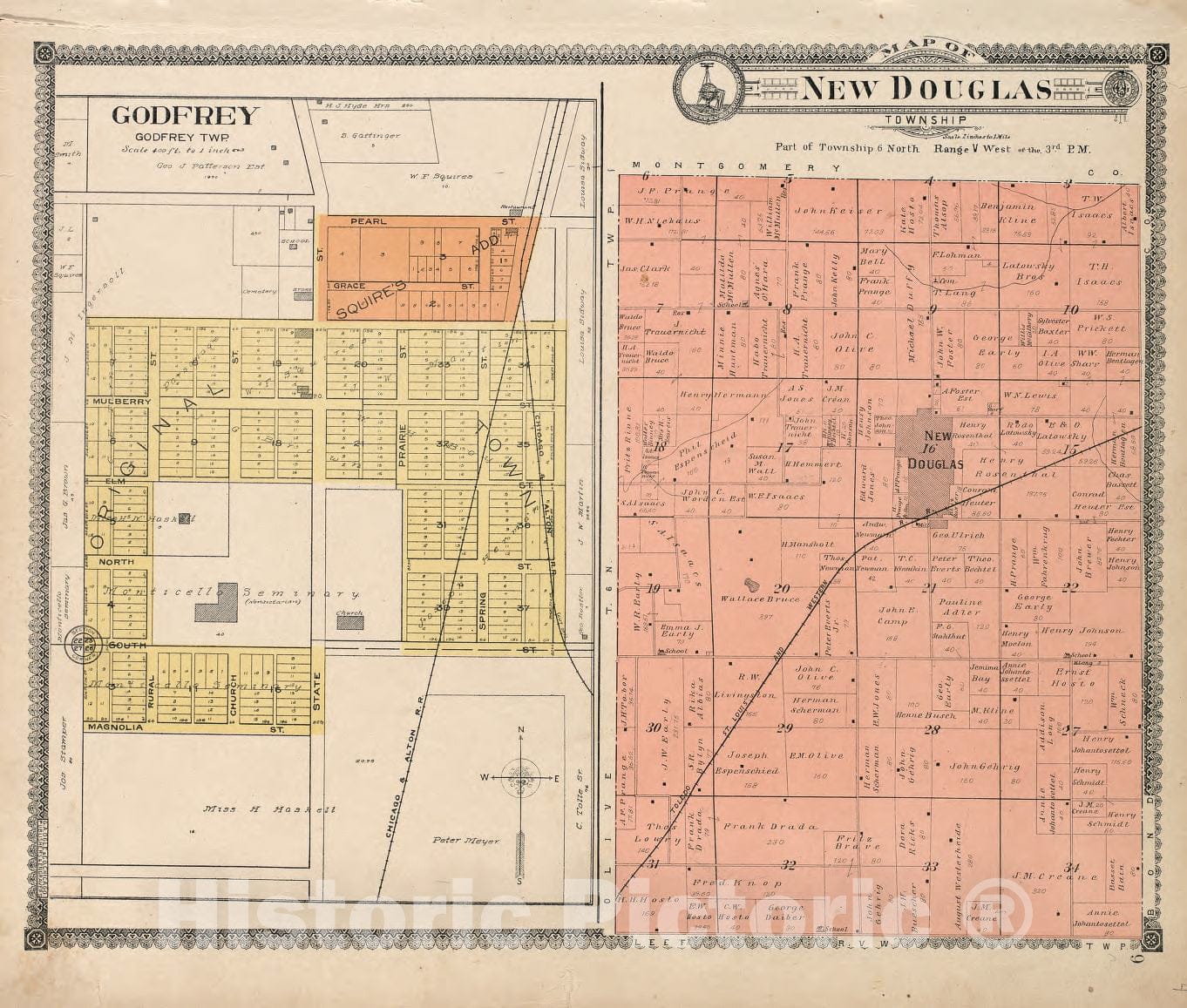 Historic 1906 Map - Standard Atlas of Madison County, Illinois - Godfrey - New Douglas