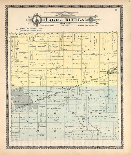 Historic 1902 Map - Standard Atlas of Harper County, Kansas - Map of Lake and Ruella Township