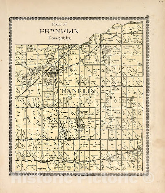 Historic 1898 Map - The Revised Montgomery County Atlas - Map of Franklin Township - Illustrated Atlas of Montgomery County, Indiana