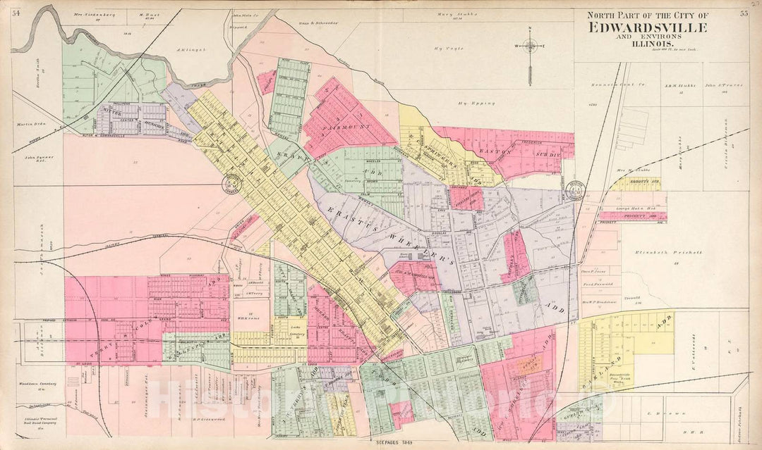 Historic 1906 Map - Standard Atlas of Madison County, Illinois - North Part of Edwardsville