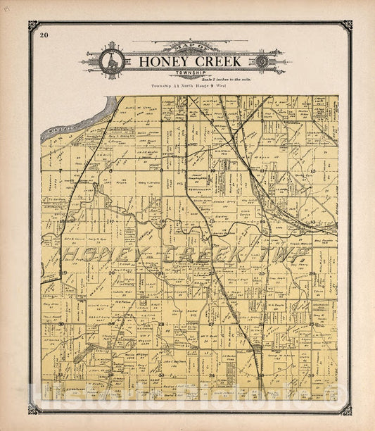 Historic 1907 Map - Standard Atlas of Vigo County, Indiana - Honey Creek Township - County of Vigo, Indiana