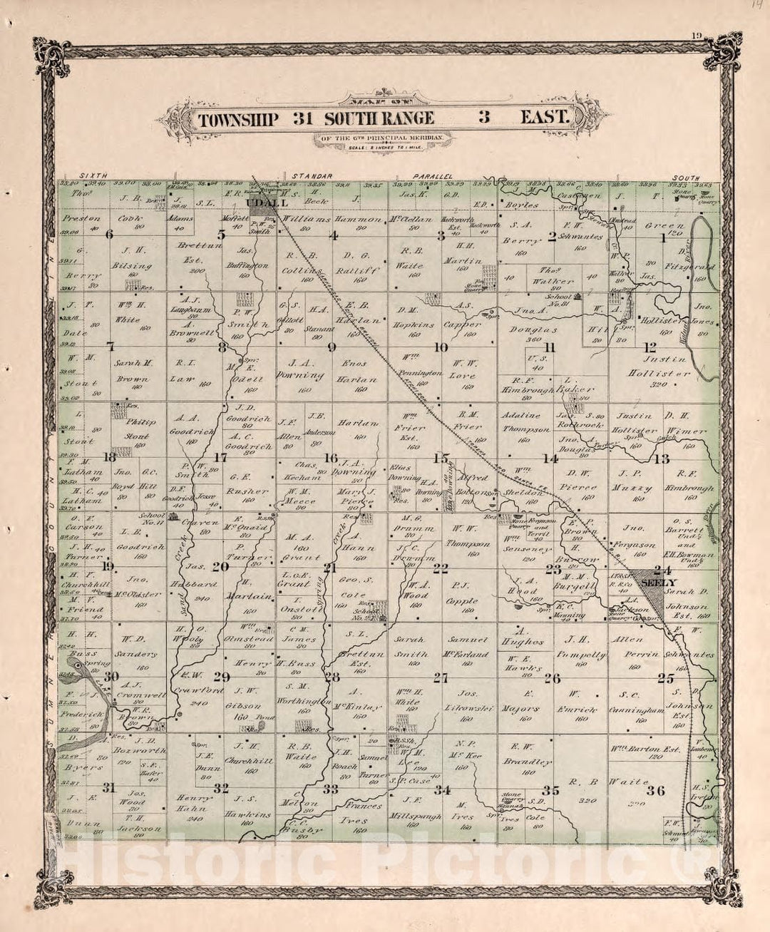 Historic 1882 Map - Historical Atlas of Cowley County, Kansas - Township 31 South Range 7 East - Edwards' Historical Atlas of Cowley Co, Kansas
